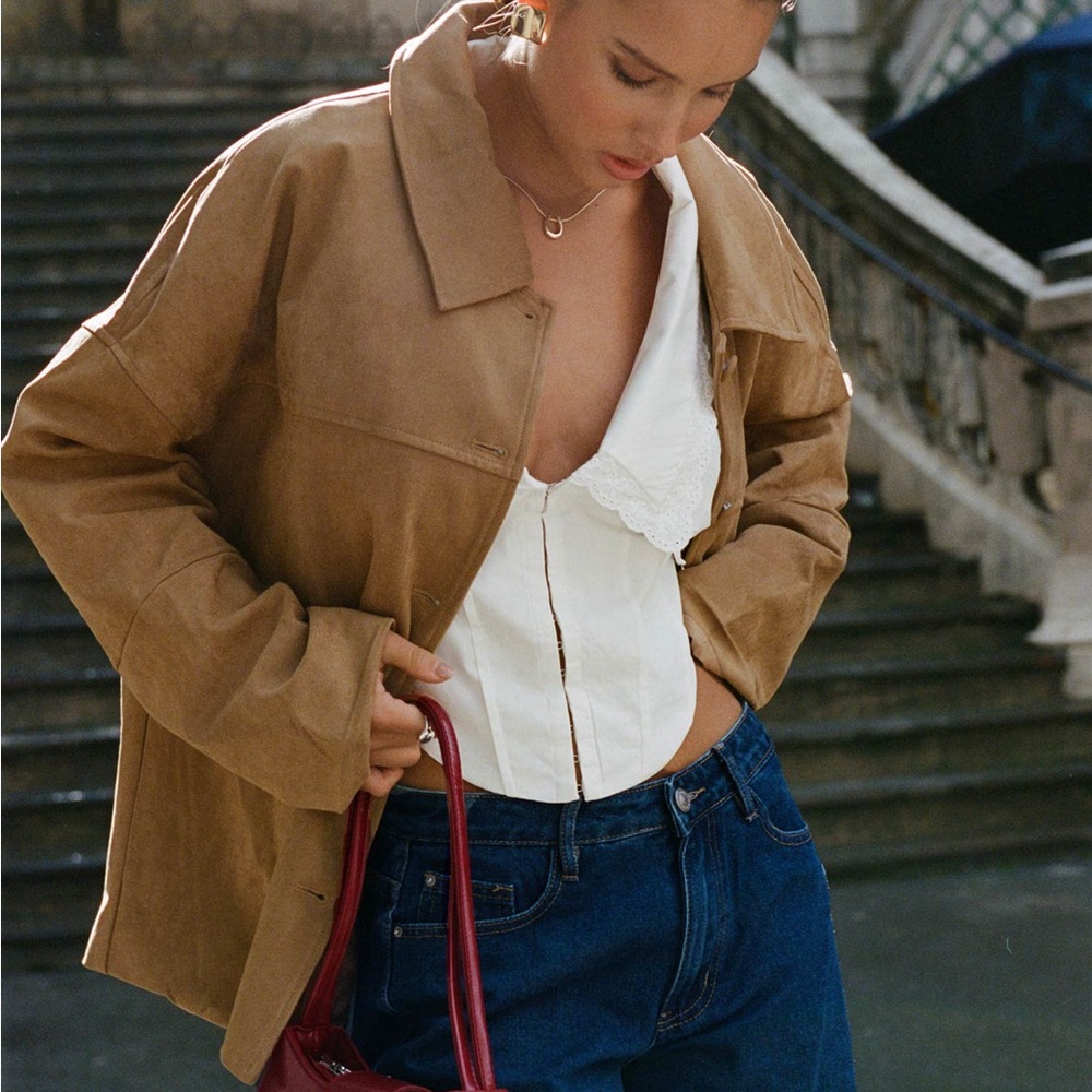 Princess Polly Huntsville Faux Suede Jacket Brown